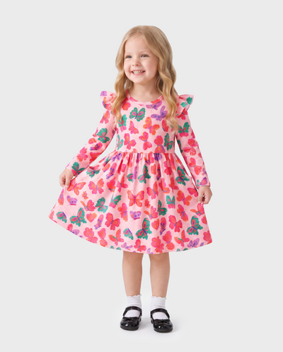 Halloween Toddler Girl Ruffle Sleeve Dress Pink