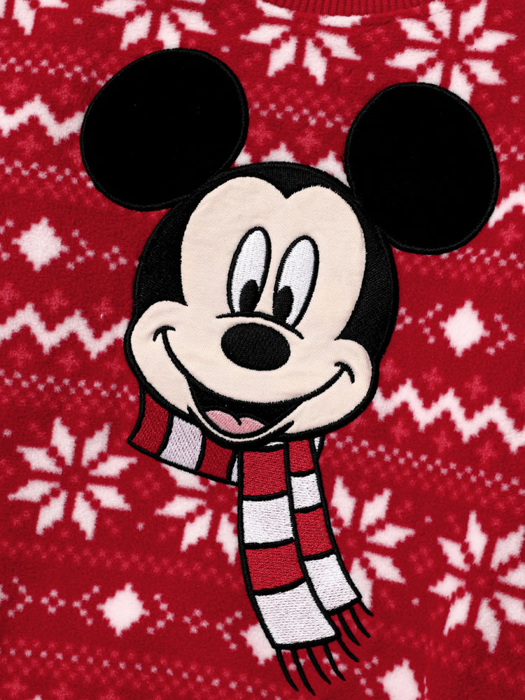 Disney Mickey and Friends Christmas Family Matching Snowflake Character Print Plush Crew Neck Sweatshirt Red