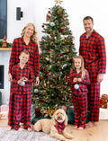 Christmas Matching Family Pajamas Set Allover Red Grid Print Long-sleeve Collared PJS with Christmas Socks Red