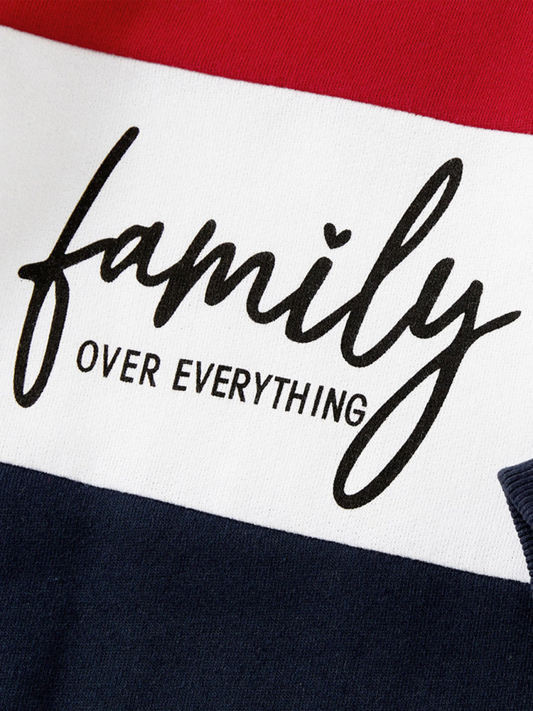 Sweat-shirts à manches longues et col ras du cou avec imprimé de lettres colorblock assortis pour la famille