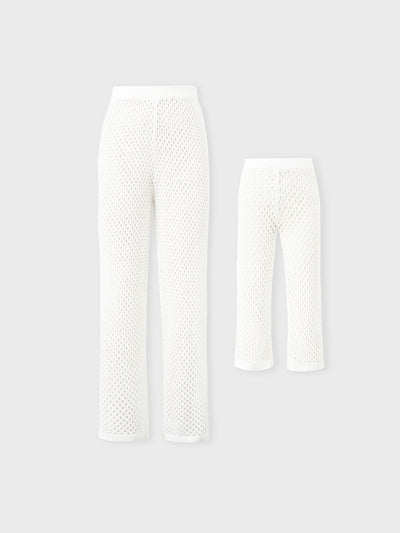 Family Matching Crochet Mid-Rise Swim Cover up White Cargo Pants for Mommy and Me White