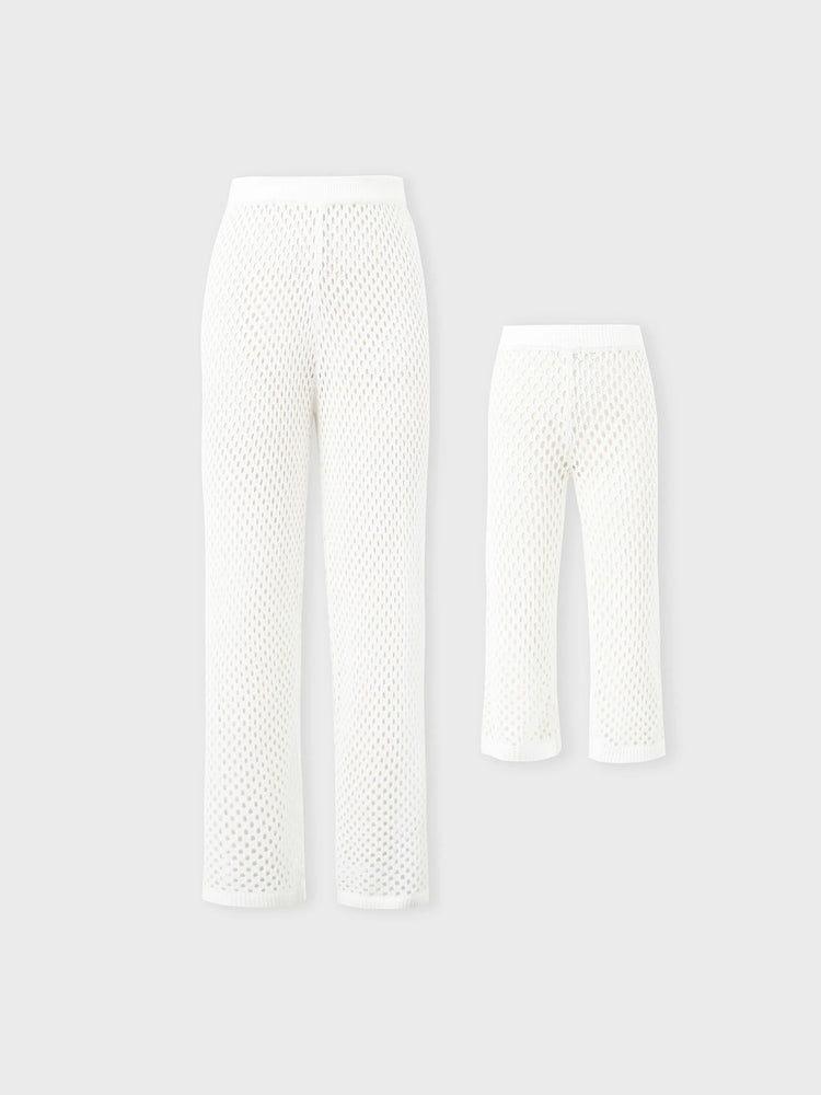 Family Matching Crochet Mid-Rise Swim Cover up White Cargo Pants for Mommy and Me White