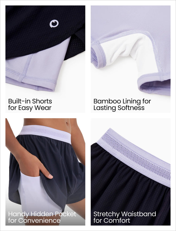 PatPat Lightflow Activewear kid girl athletic ultra light quick dry active shorts with bamboo viscose liner Deep Blue