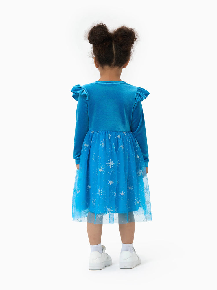 Disney Die Eiskönigin Kleinkind Mädchen Elsa Kleid aus gespleißtem Samt mit Flutterärmeln blau