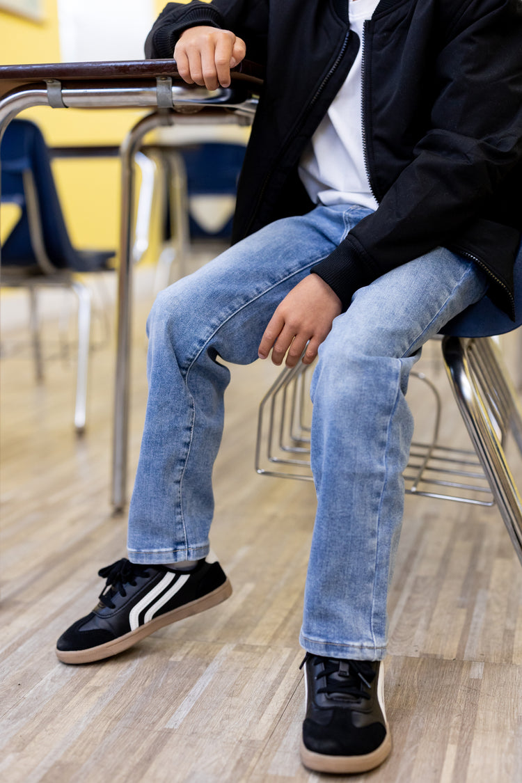 Jean décontracté en coton, couleur unie, taille élastique, doux, extensible, confortable, avec poches, bleu clair