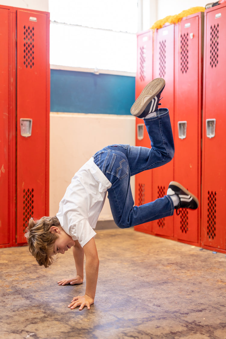 Jean décontracté en coton avec taille élastique, couleur unie, doux, extensible et confortable, avec poches, bleu foncé