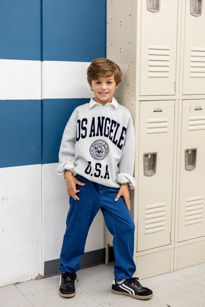 Pantalon en jean pour enfant, taille élastique, doux, extensible, confortable, avec poches, bleu foncé