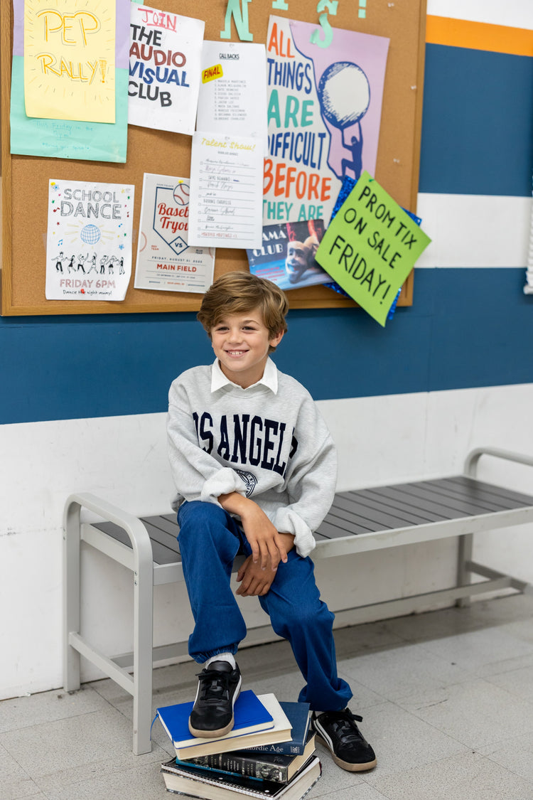 Pantalon en jean pour enfant, taille élastique, doux, extensible, confortable, avec poches, bleu foncé