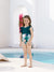 Toddler Girl Plant Print Ruffle Trim Spliced One-piece Swimsuit or Swim Trunks Green