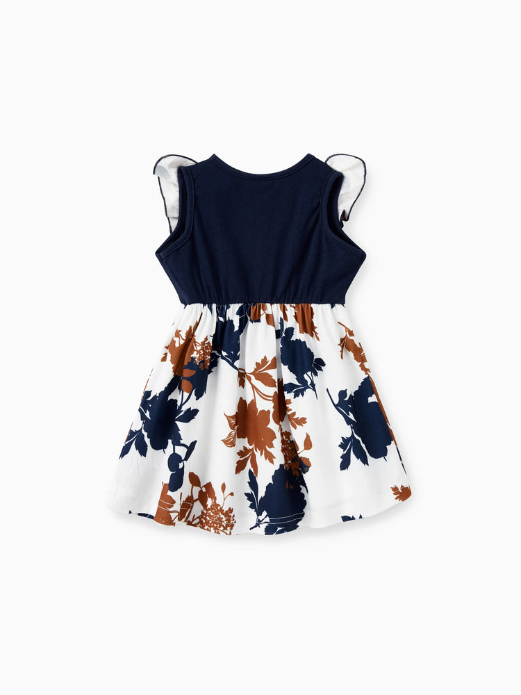 Robe ou t-shirt décontracté assorti pour toute la famille, couleur unie, coutures en tissu bleu roi