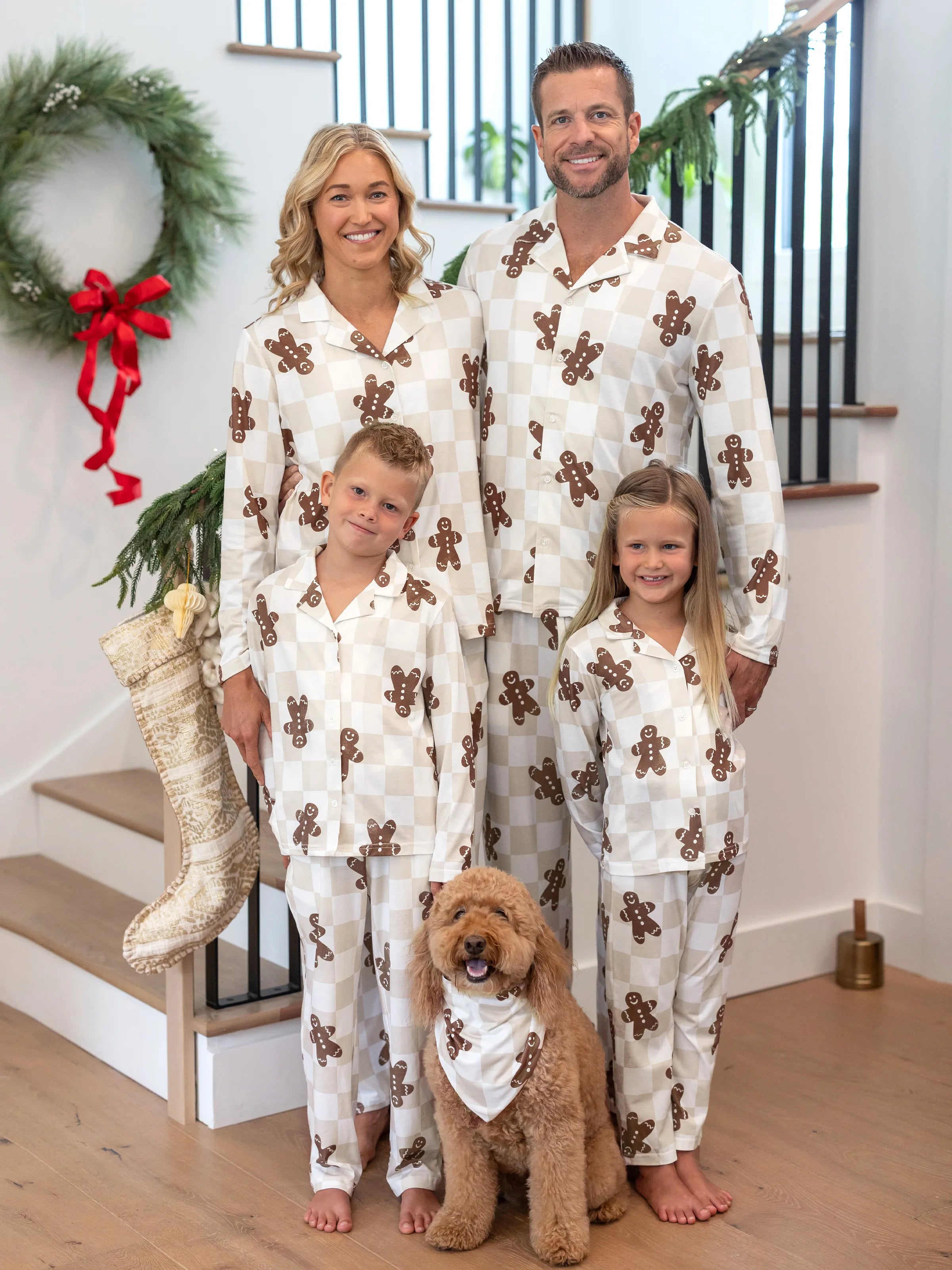 Christmas Matching Family Pajamas Set Block checkered Gingerbread