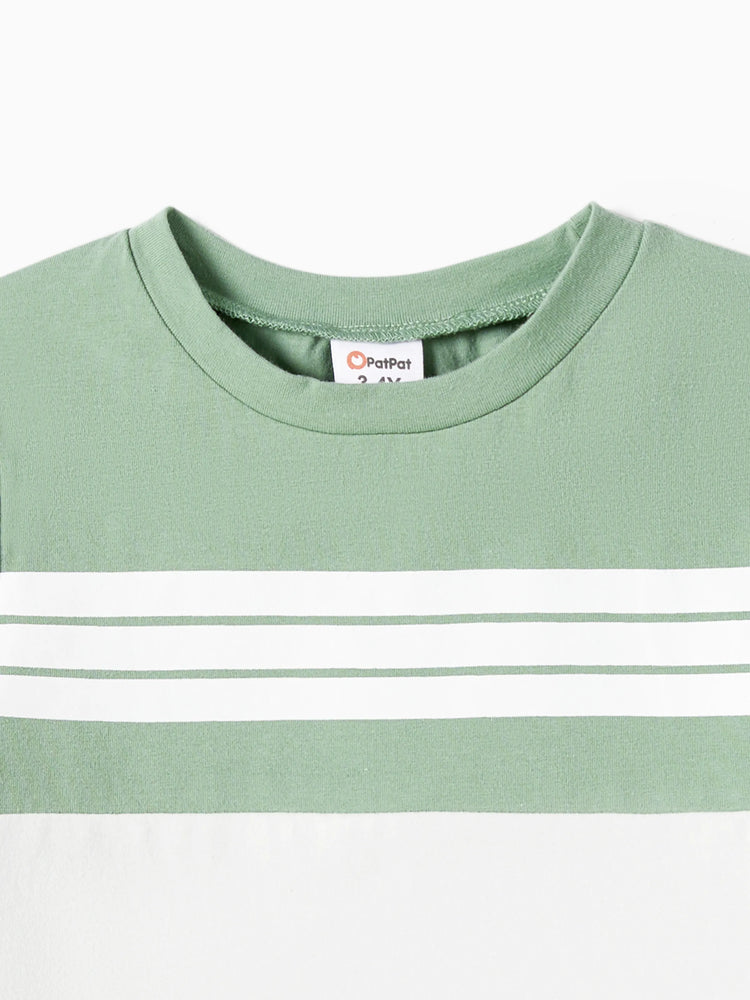 Daddy & Son Elegant Broken Flower Matching T-Shirt Outfits for Family, Medium Thickness Green