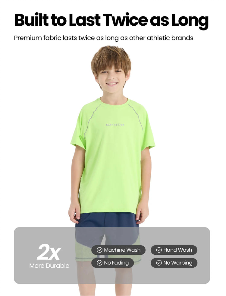 T-shirt de sport à manches courtes PatPat Lightflow Activewear pour garçon, ultra léger et à séchage rapide, vert