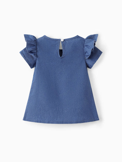 Baby Girl Cute Cat Print Ruffled Short-sleeve Dress Rosy pink