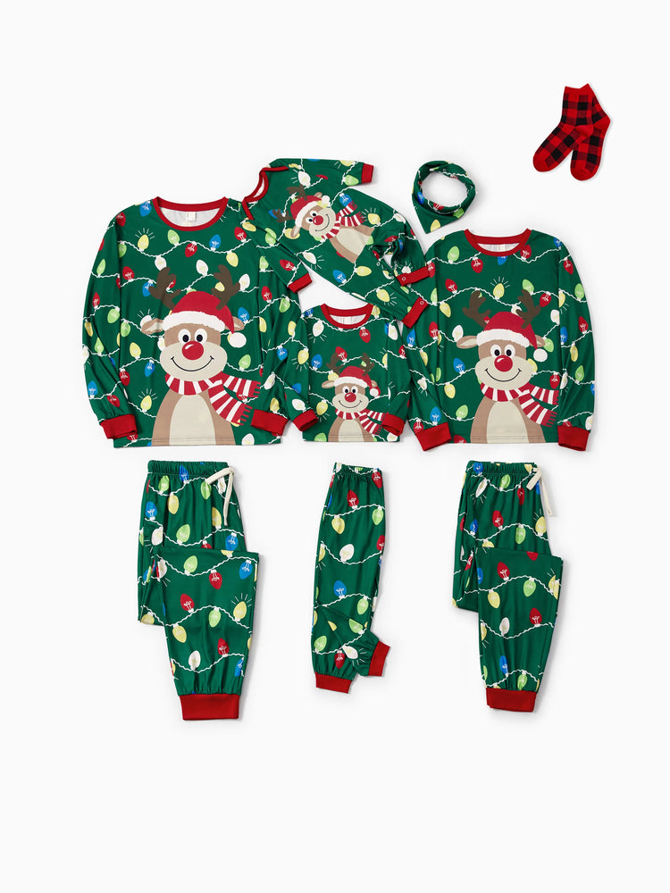 Ensemble pyjama de Noël assorti pour toute la famille, imprimé renne vert et chaussettes de Noël vertes