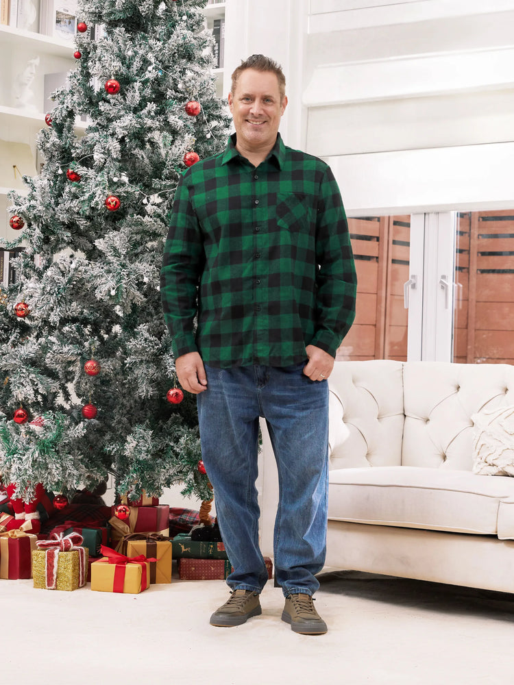 Ensembles familiaux assortis : chemise à manches longues à carreaux verts ou robe en tulle vert foncé