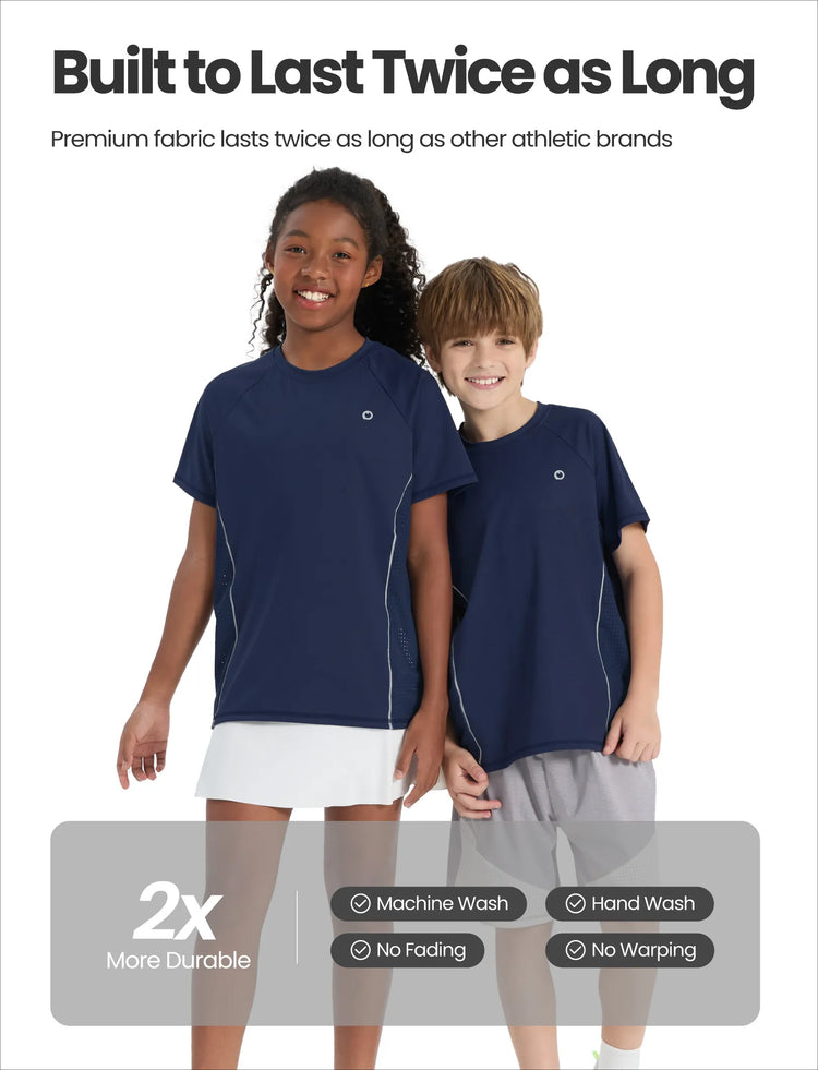 T-shirt de sport PatPat Rapidair Activewear pour enfant garçon/fille, à séchage rapide et à refroidissement instantané, UPF 100+, anti-éruption cutanée, bleu foncé