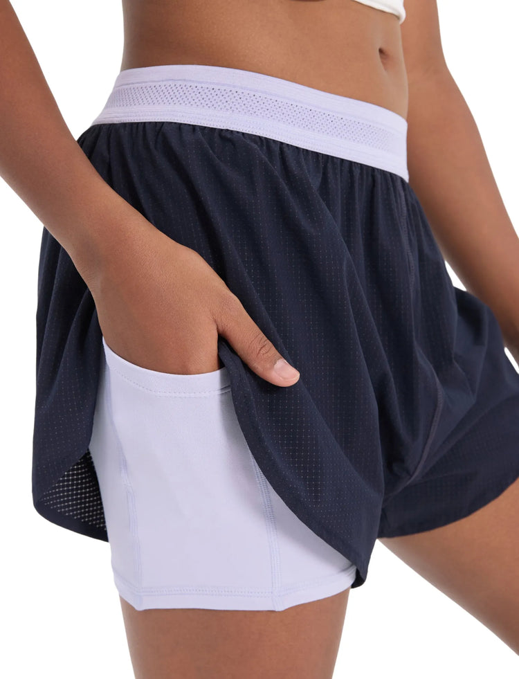 PatPat Lightflow Activewear kid girl athletic ultra light quick dry active shorts with bamboo viscose liner Deep Blue