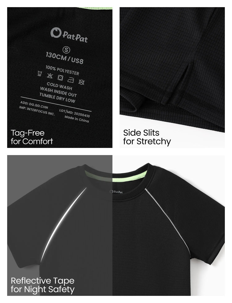 Camiseta deportiva ligera y transpirable de manga corta ultraligera PatPat Lightflow para niños, color negro