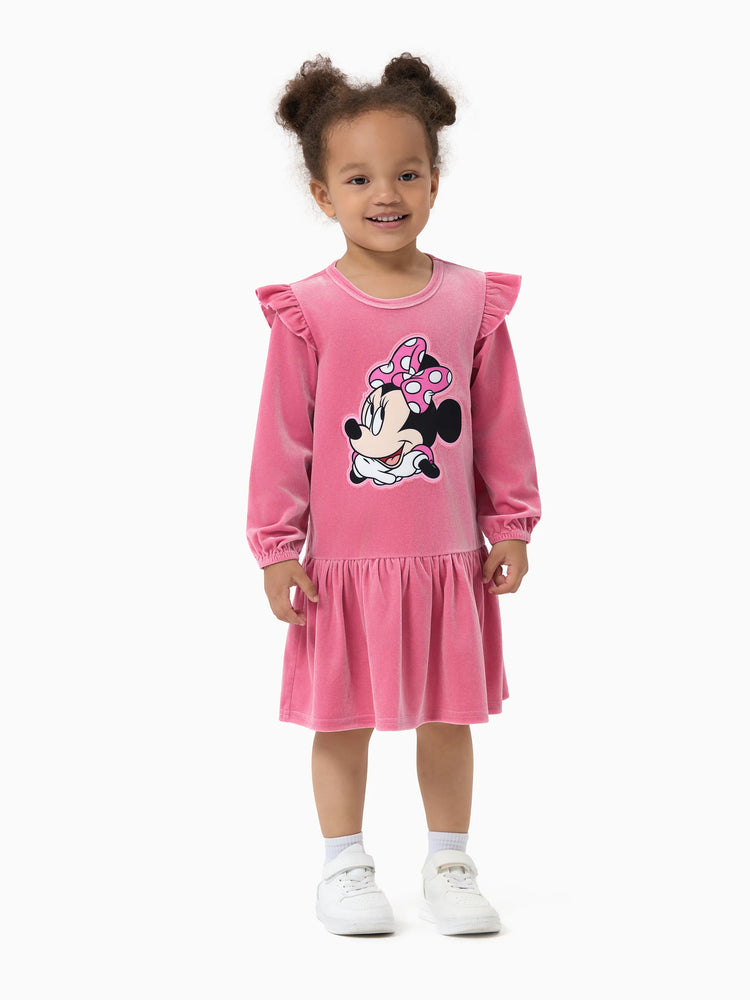 Disney Mickey and Friends Christmas Toddler/Kid Girl Minnie Mouse Velvet Ruffle Dress Pink
