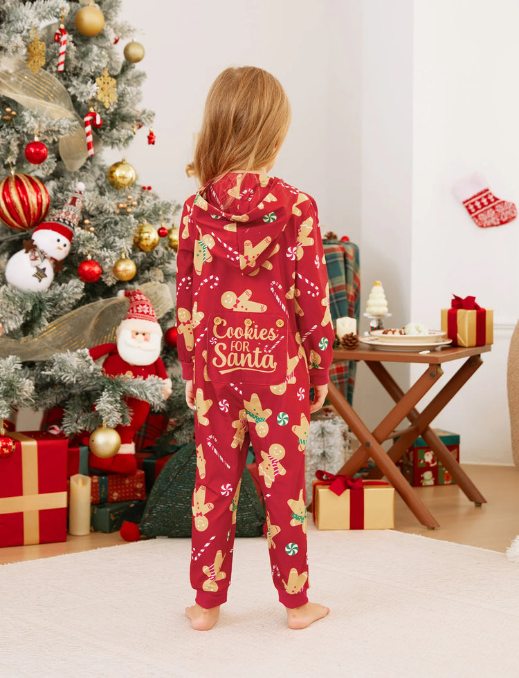 Christmas Family Matching Pajamas Sets Gingerbread Man Pattern Onesies Red-2