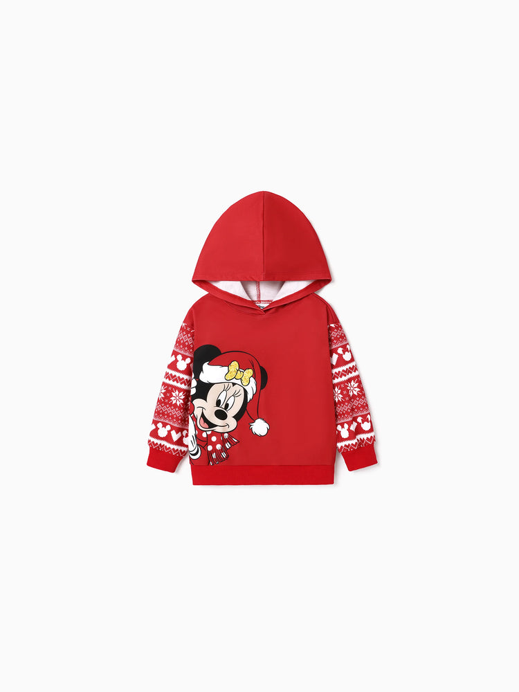 Disney Mickey and Friends Family Matching Christmas Character Print Long-sleeve Hooded Top Red