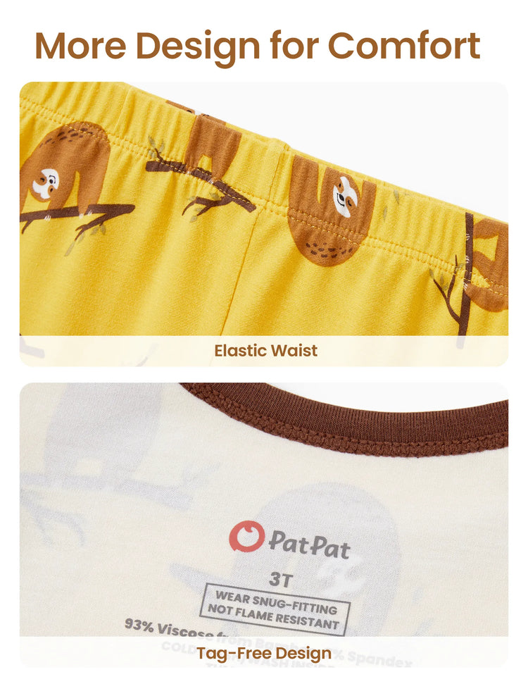 Pyjama de Noël/Halloween 2 pièces en bambou avec imprimé enfantin pour bébé/enfant (coupe ajustée) jaune