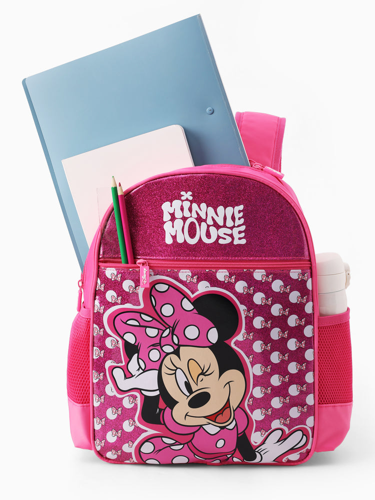 Disney Mickey and Friends Toddler Girl Minnie Backpack with Chest Strap & Bottle Pockets Hot Pink