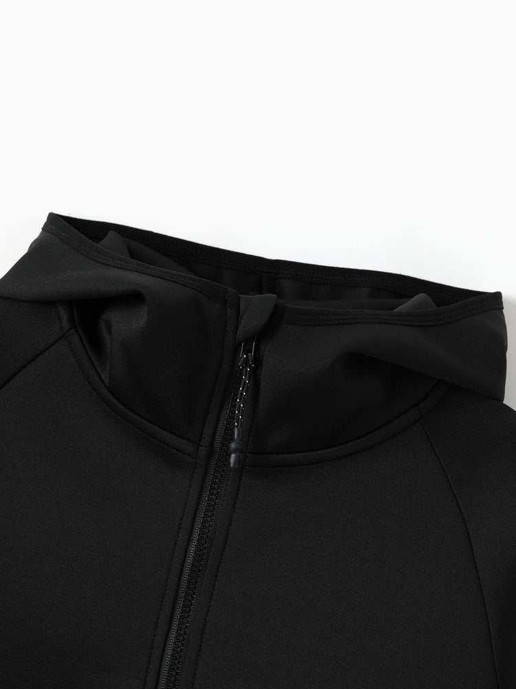 boys zip up black hoodie lightweight jacket stretchy air layer sweatshirt with full zipper black