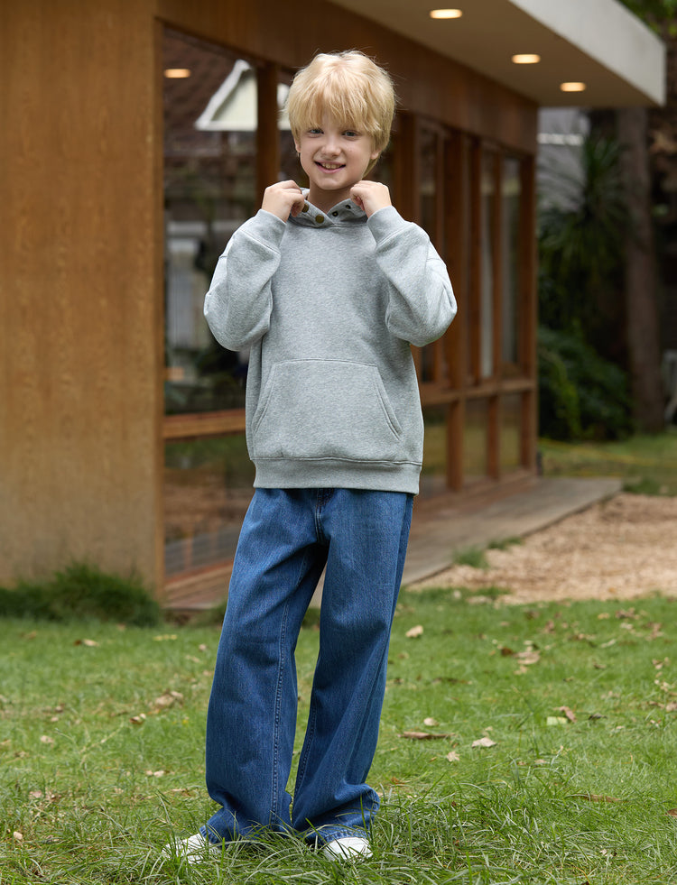 Boys and Girl Solid Color Thermal Hoodie with Far Infrared Heat-Retaining Fabric Grey