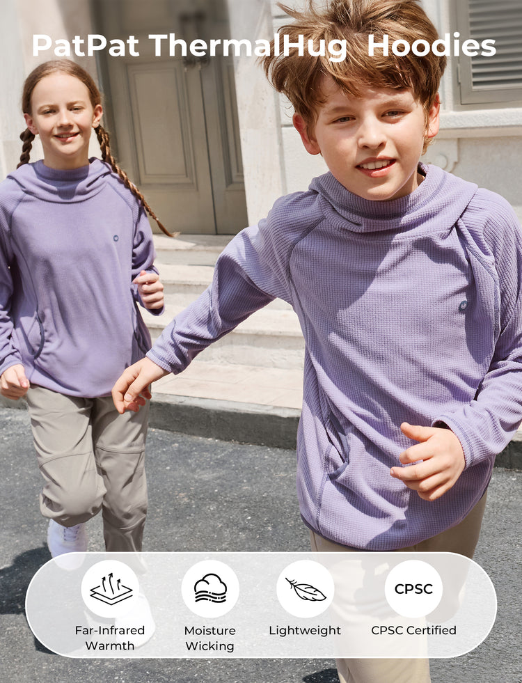 Haut de sport à capuche et manches longues pour enfant avec poches avant – Léger, respirant et à séchage rapide, violet clair