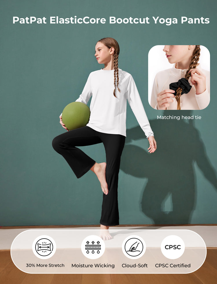 Leggings de yoga évasés taille haute pour fille avec chouchou assorti offert, noir