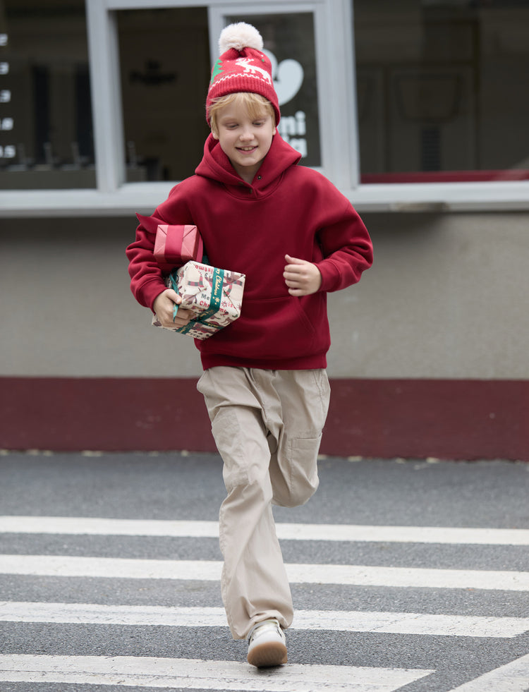 Boys and Girl Solid Color Thermal Hoodie with Far Infrared Heat-Retaining Fabric Red