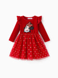 Robe de Noël Minnie Mouse à volants et pois en maille rouge pour petite fille Disney Mickey et ses amis