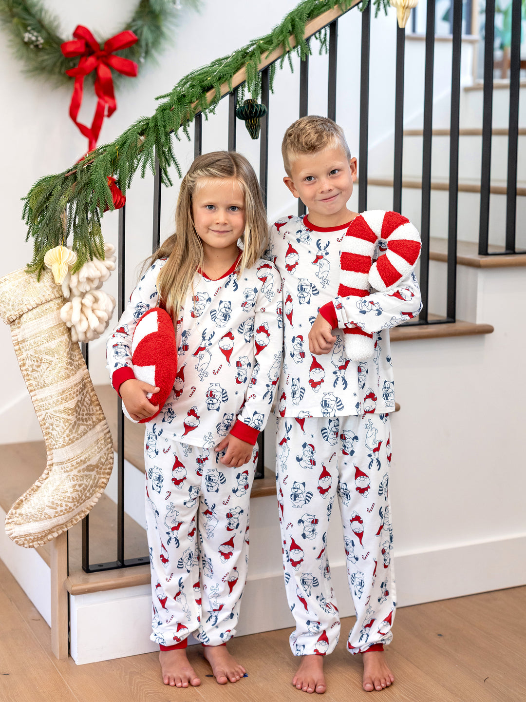 Family Matching Christmas Pajamas Gnome Print White