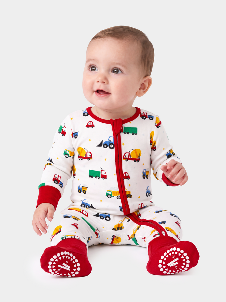 Bamboo Baby Boy/Girl Cartoon Printed 2-Way Zip Onesies Anti Slip Long-sleeve Footie Red
