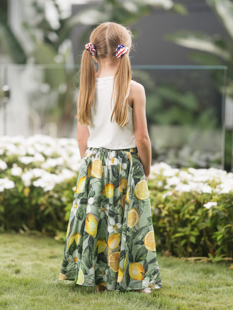 Matching Family Outfits Lemon Print Hawaiian Shirts & Summer Dresses Tropical Vacation Clothes for Men, Women & Kids Green