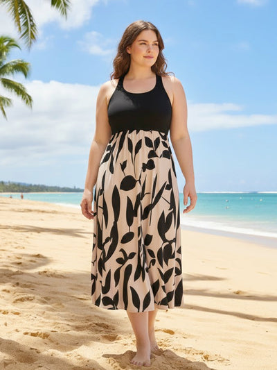 Family Matching Cross Back Floral Strap Dress and Colorblock Top Sets Black