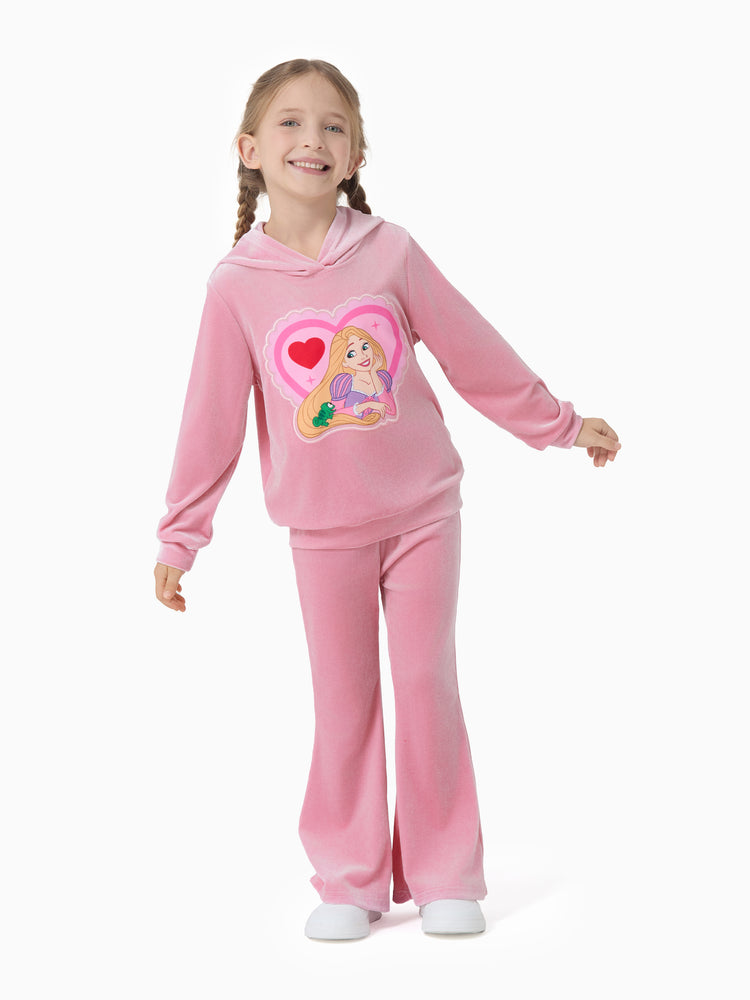 Disney Princess Toddler Girl Rapunzel 2pcs Fleece Sweatshirt and Flared Pants Set Pink