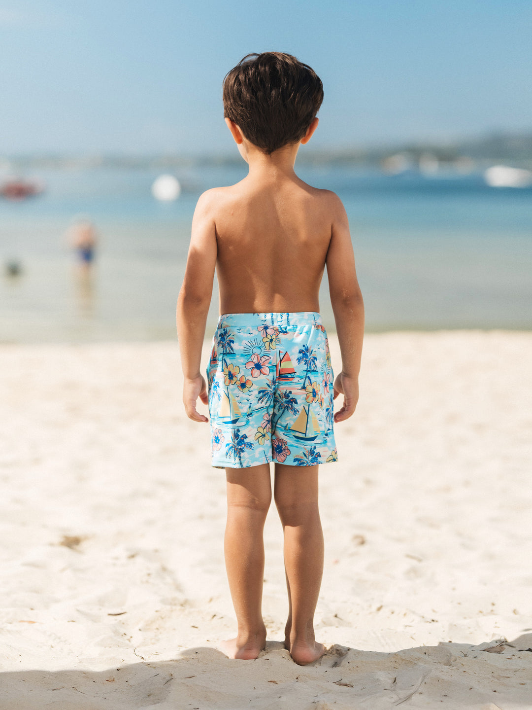 Maillots de bain Daddy & Fils à imprimé tropical, ensemble shorts de bain Daddy & Fils pour vacances d'été à la plage Bleu clair