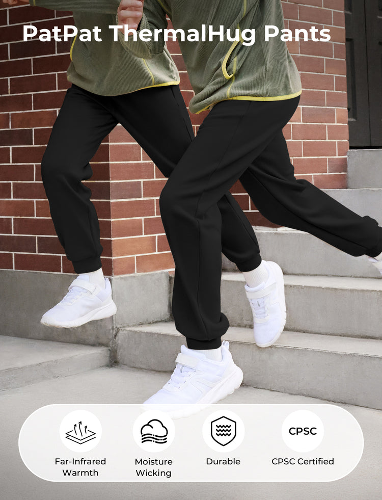 Pantalon de jogging doublé polaire pour enfant avec imprimé réfléchissant et poches – Pantalon de survêtement chaud, respirant et évacuant l'humidité pour garçons et filles, noir