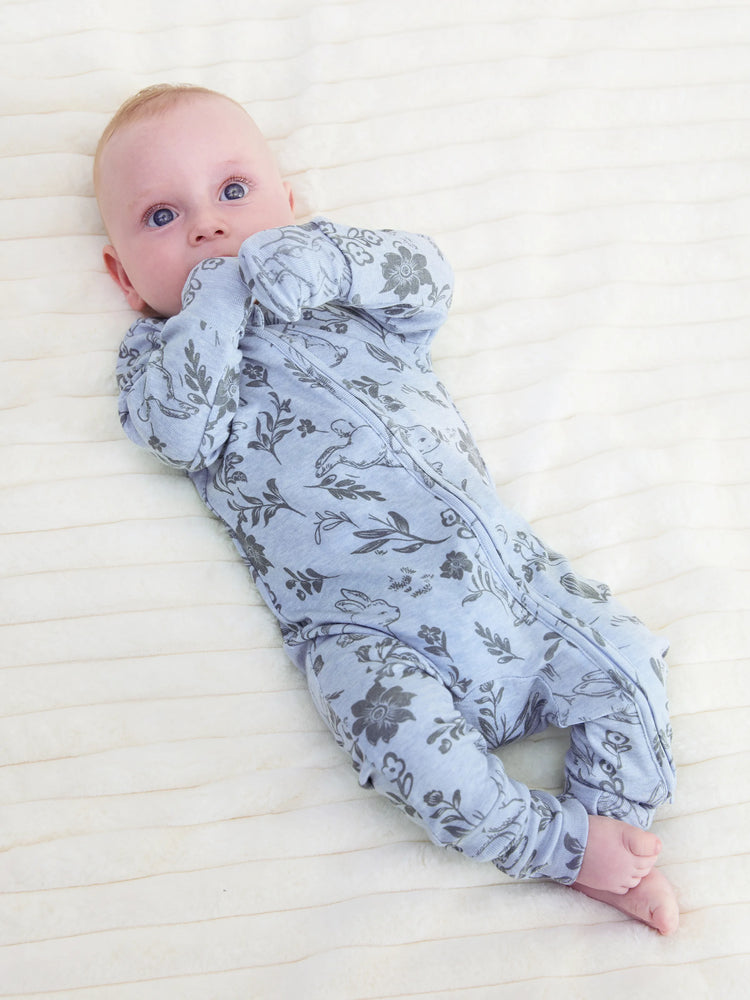 Baby Boy/Girl Plant Print Zip-up Snug-Fitting Wool Pajamas Light Blue
