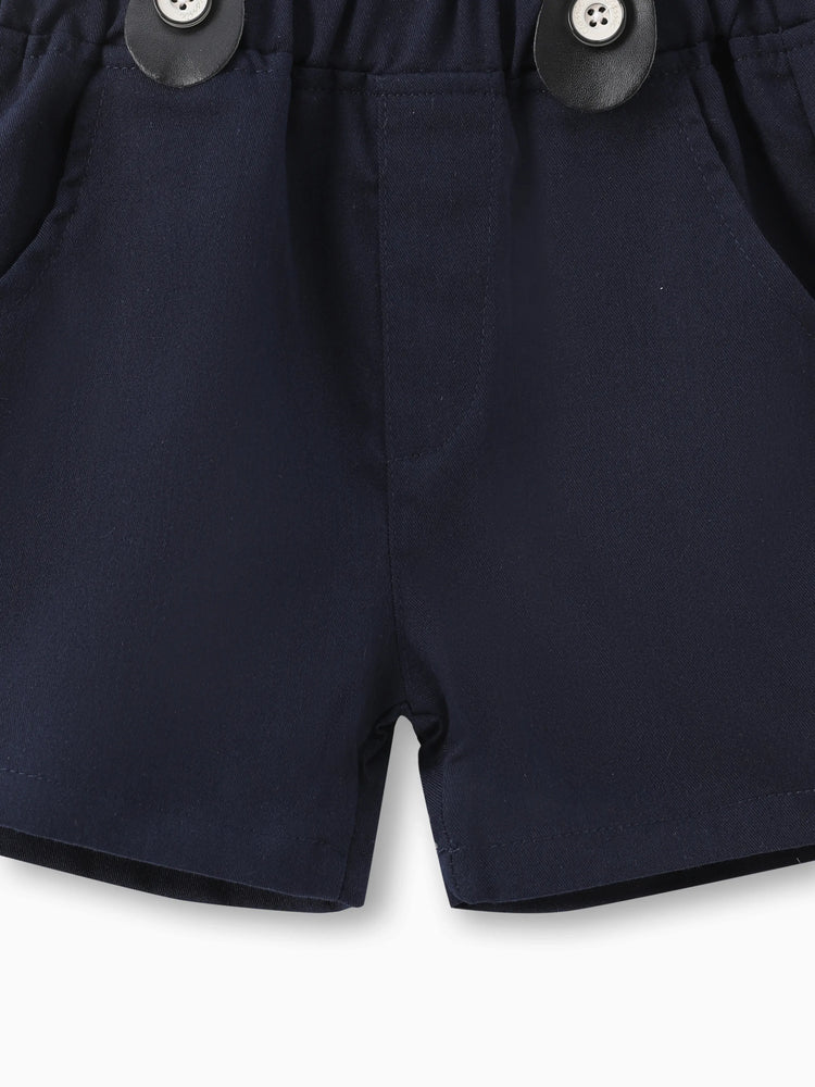 Conjunto de camisa con pajarita y pantalones cortos con tirantes para fiesta de bebé niño, azul oscuro