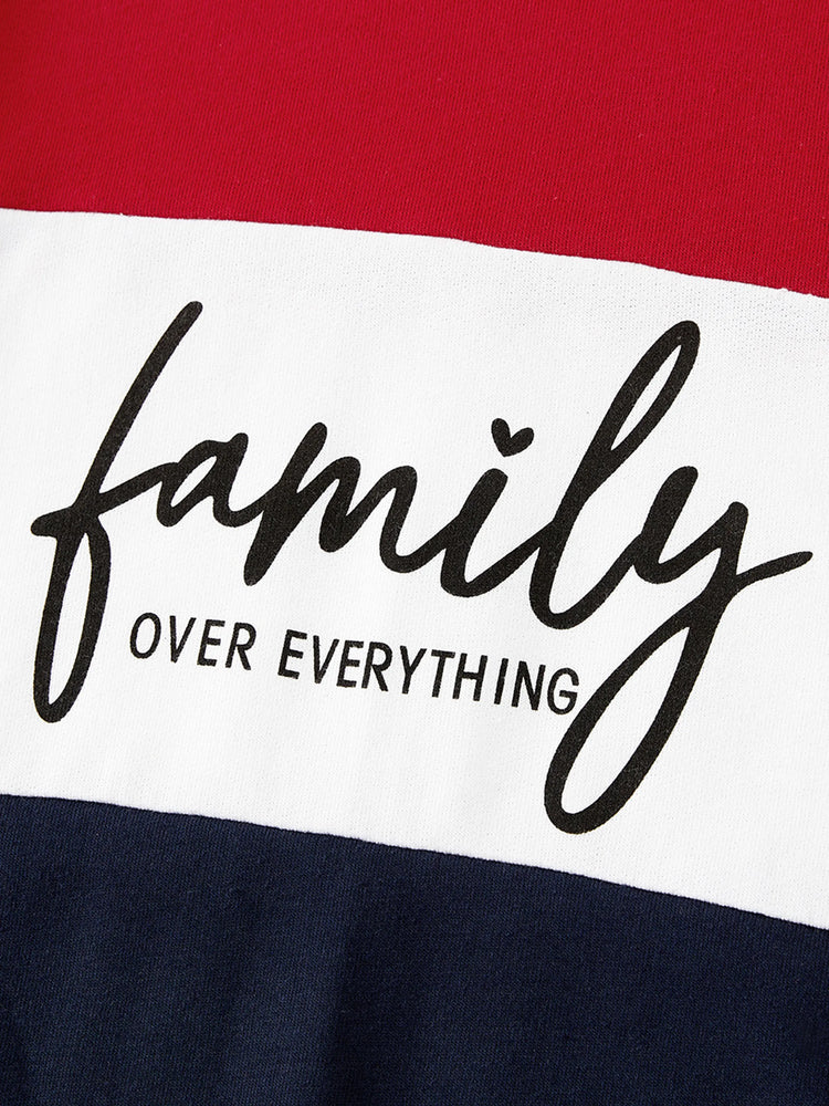 Sweat-shirts à manches longues et col ras du cou avec imprimé de lettres colorblock assortis pour la famille