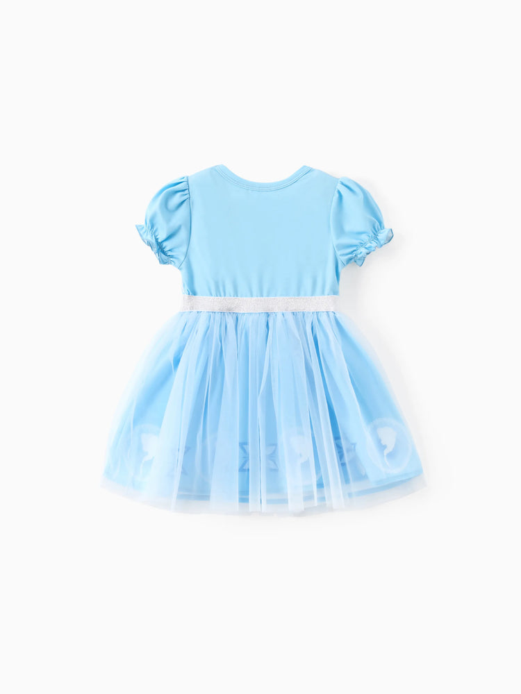 Vestidos de tul con mangas abullonadas y estampado de copos de nieve de Elsa de Disney Frozen para niña pequeña Naia™ en azul