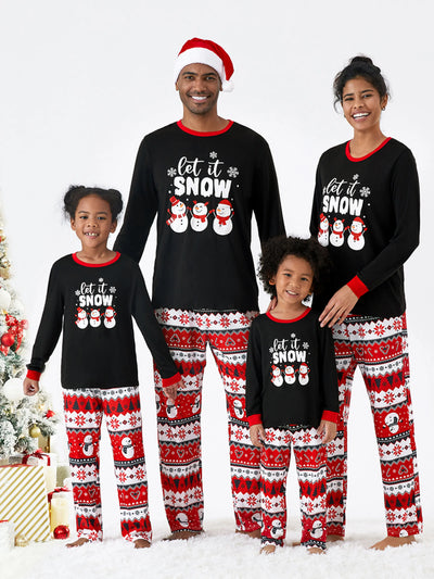 Ensemble pyjama de Noël pour toute la famille, imprimé bonhomme de neige, manches longues et chaussettes de Noël noires