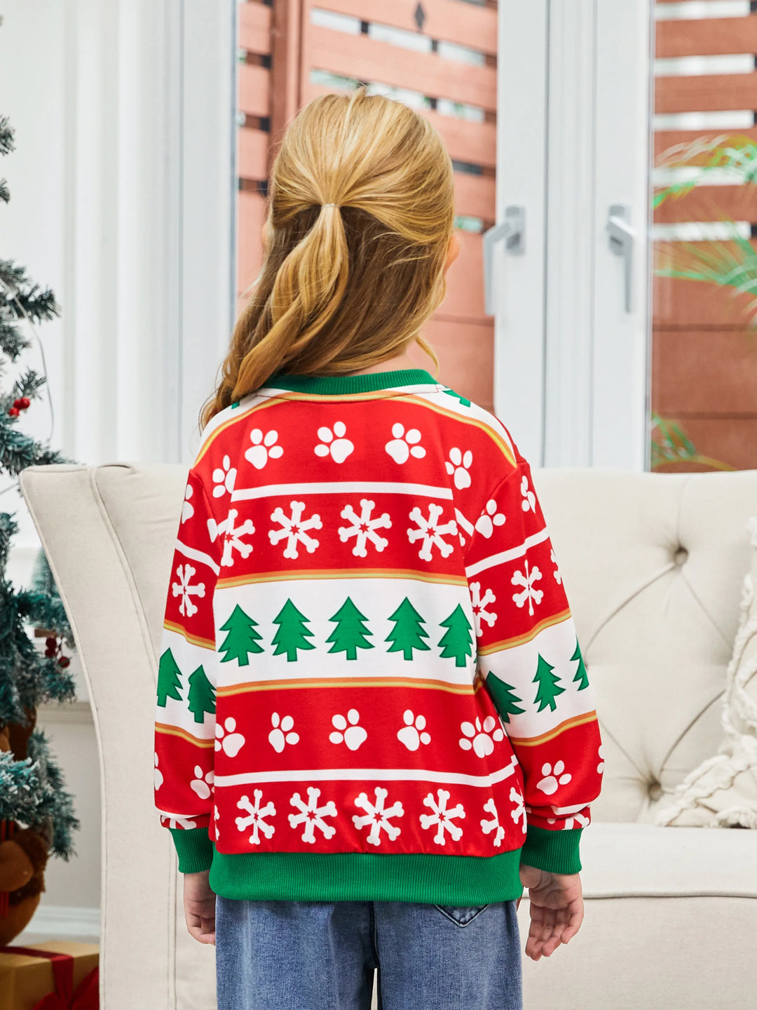 PAW Patrol Family passende Weihnachtsjagd und Skye mit Weihnachtsmannmütze Schneeflockenmuster Sweatshirt  rot