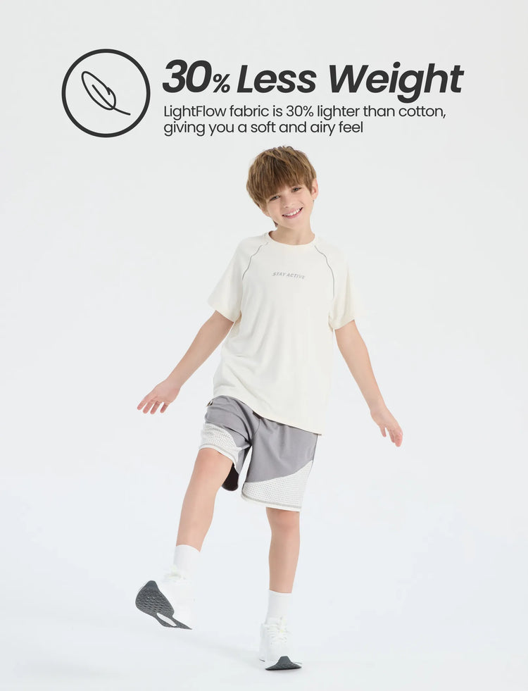 PatPat Lightflow Activewear Kid Boy Athletic Ultra Lightweight & Quick Dry Short Sleeve T-Shirt Apricot