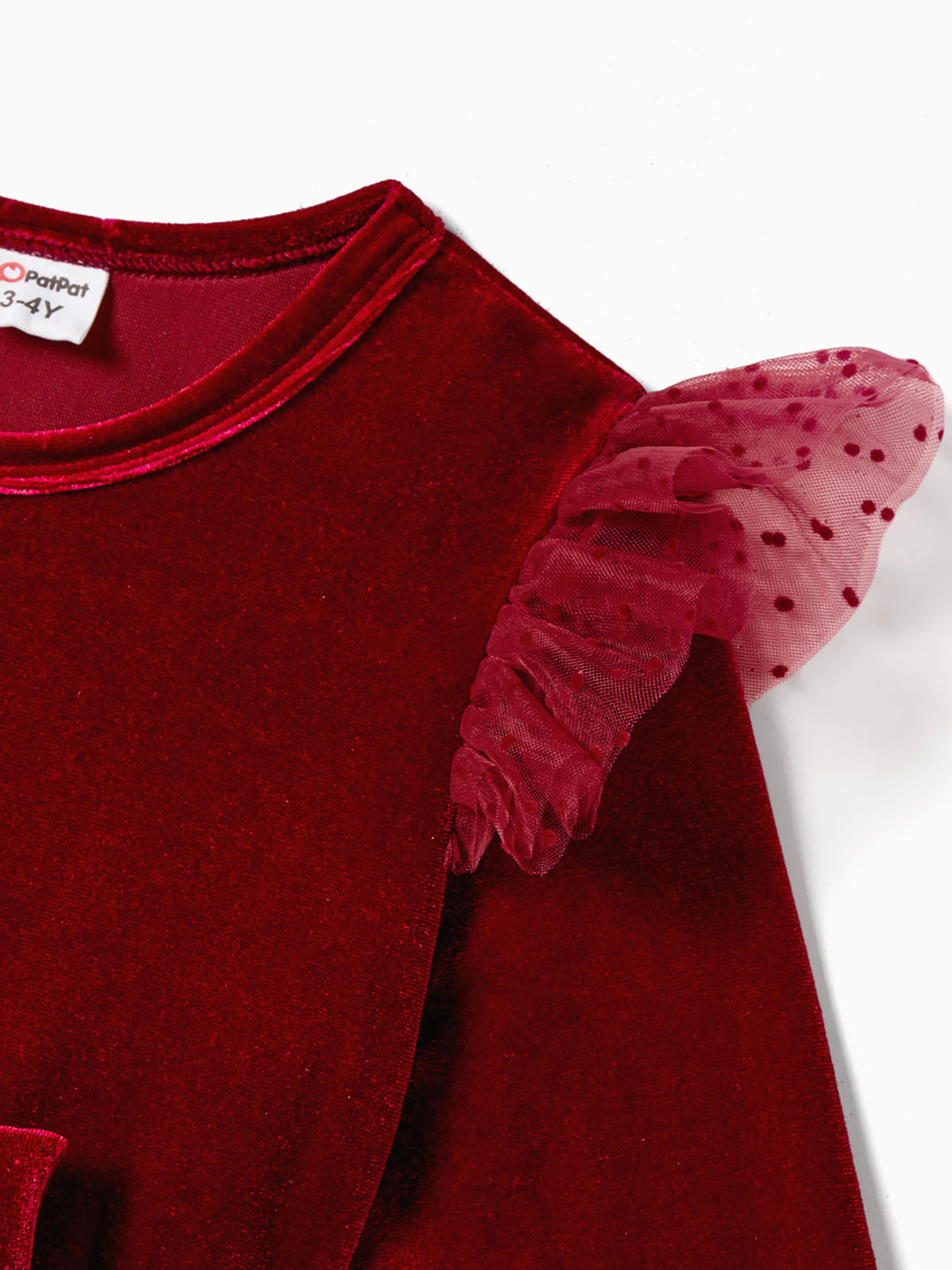 Conjuntos navideños familiares de blusas de manga larga con bloques de color y vestidos de terciopelo burdeos