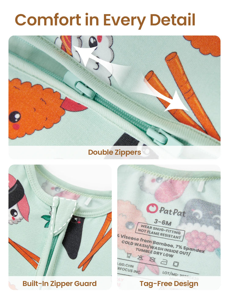 Grenouillère en bambou pour bébé garçon/fille, fermeture éclair à double sens, antidérapante, motif alimentaire enfantin, vêtements de nuit en bambou (bien ajustés)
 Vert